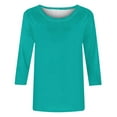 thumbnail image 5 of QUINDOS Green Shirts for Women Summer 3/4 Sleeve Tops for Women 2024 Crew Neck Birthday Solid Tops, 5 of 5