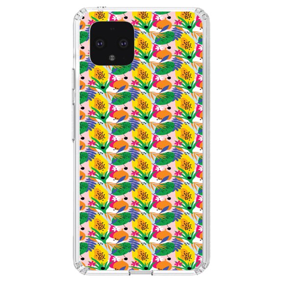 DistinctInk Clear Shockproof Hybrid Case for Google Pixel 4 (5.7" Screen) - TPU Bumper, Acrylic Back, Tempered Glass Screen Protector - Summer Vibes Floral Pattern Green Yellow Blue