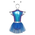 thumbnail image 4 of Aislor Womens Shiny Metallic Space Alien Color Block Tutu Dress with Headwear Outfits Blue XL, 4 of 7