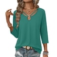 thumbnail image 5 of CYMMPU Women's Summer Solid Color Crew Neck Short Sleeve Blouse, Casual Lightweight Breathable Summer Top Green M, 5 of 6