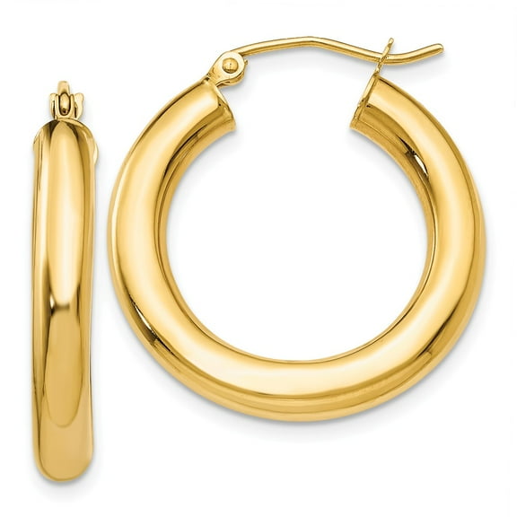 14K Yellow Gold Earring Hoop Women'S 25 mm Polished 4Mm Lightweight Tube Earrings