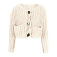 thumbnail image 7 of Women's Solid Color Knitted Sweater Blouses Tops V-Neck Long Sleeve Button Up Loose Fit Casual Pullover for Business Office Work Vacation Travel Outfits Fashion Essential Gift for Women, 7 of 7