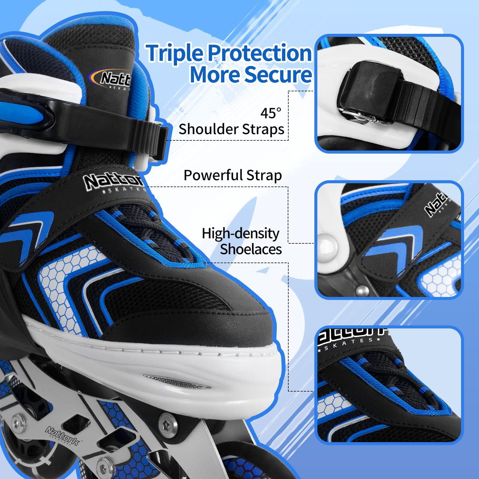 MammyGol Light Up Skates for Kids Girls Boys，Adjustable Inline Skates Youth Beginner Outdoor Blue 9-12