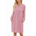 thumbnail image 3 of Women'S Autumn and Winter Loose V-Neck Pocket Casual Long Sleeve Home Clothes Dress with Pockets, 3 of 9