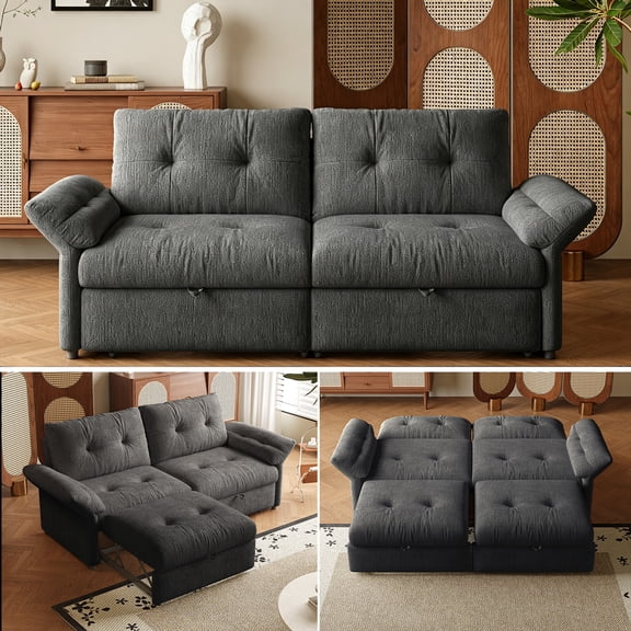 81.5" Queen Size Sofa Bed, Loveseat Sleeper Sofa with Pull Out Bed, Modern 2 Seater Convertible Couch for Living Room Bedroom Apartment,Chenille Fabric,Grey