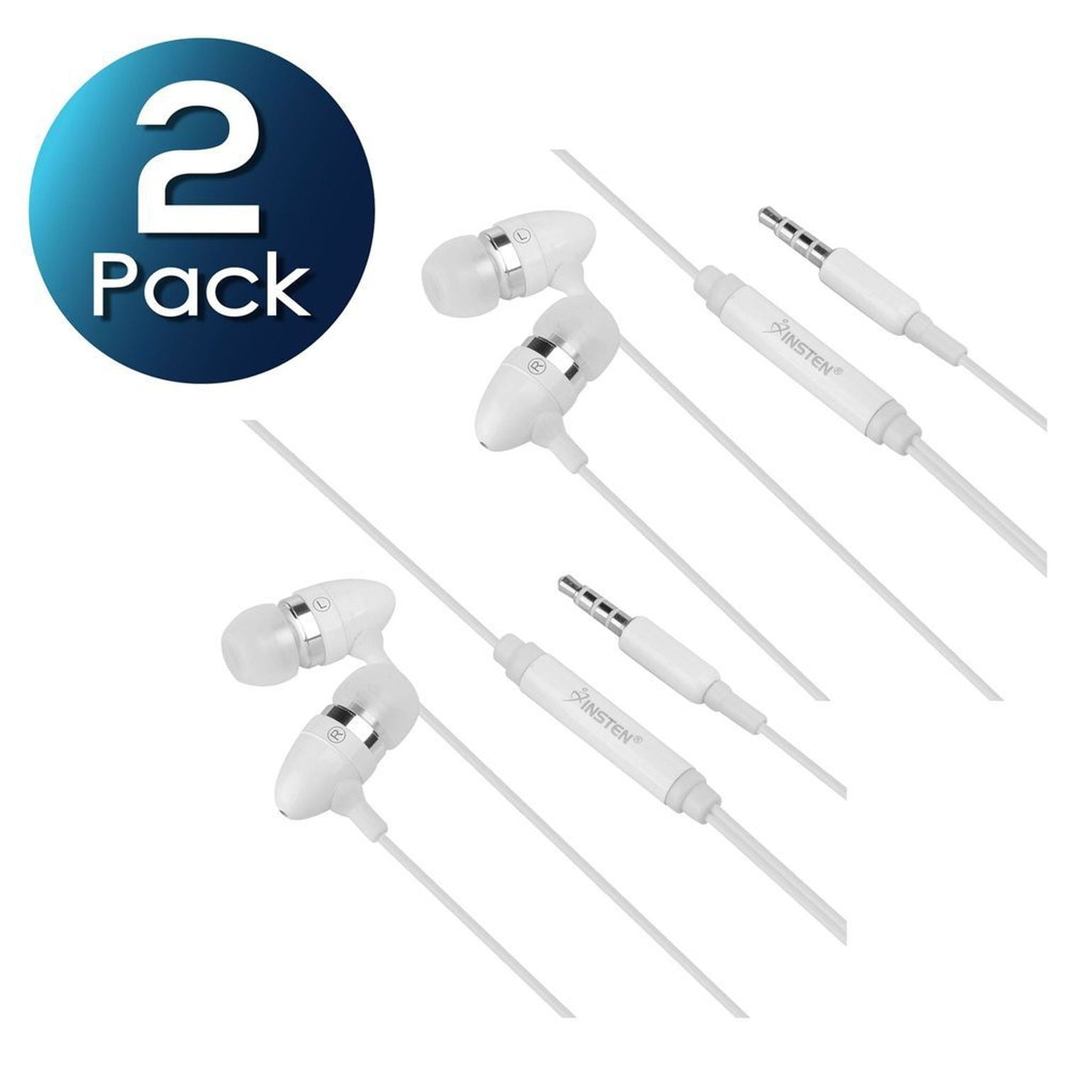3.5mm Headphones, 3.5mm Headset, by Insten 2 x In-Ear Earphone Earbud with Microphone Mic for iPhone 6 6S Plus 5 5S 5C SE iPad Air Mini Pro iPod Touch 6th 5th Generation Nano Classic (Bundle Pack)