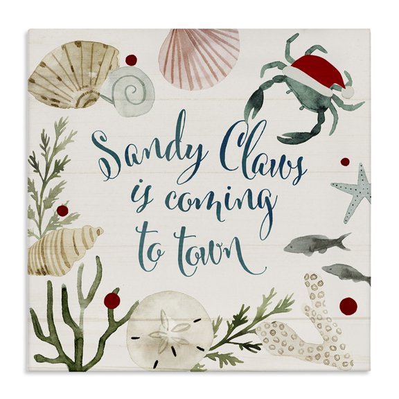 Stupell Industries Coastal Santa Claus Nautical Holiday Pun Canvas Art, 17 x 17, by Victoria Barnes