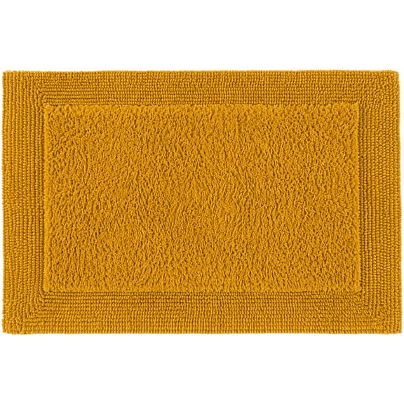 Bedding Craft Cotton Bath Mat Rug, Reversible, Absorbent, Machine Washable, Mustard, 17 x 24 in
