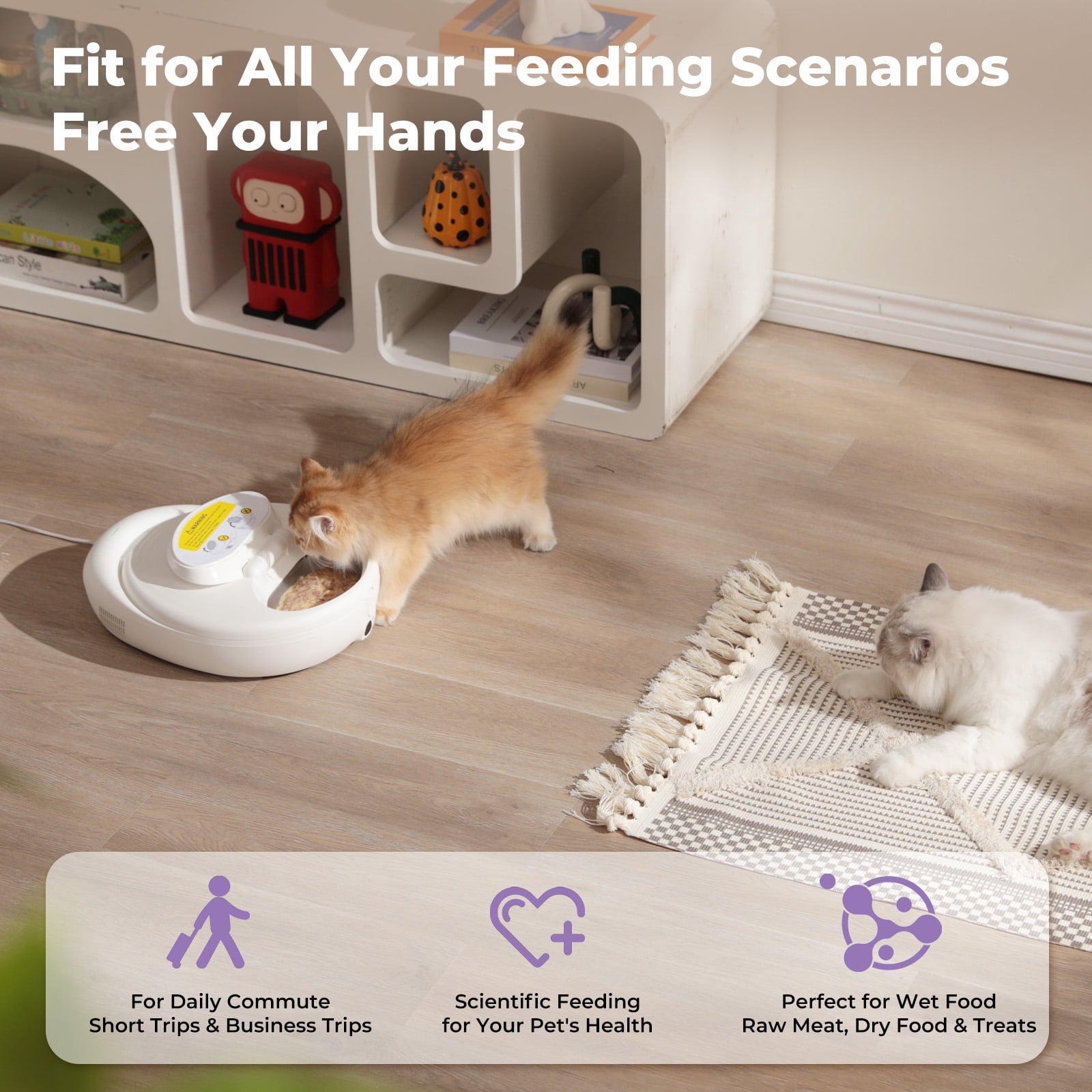 UBPET Smart Automatic Cat Feeder, App Control Dual Temp Cooling & Heating, Wet/Dry/Raw Food, 24H Fresh, 4-Grid Tray, Anti-Pinch, for Cats & Small Dogs 4.4-22 lbs