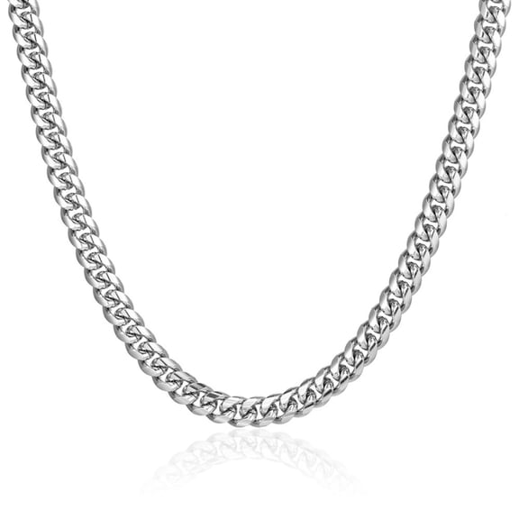Silver Tone Cuban Link Chain Necklace for Men, Classic Curb Chain Fashion Jewelry, Versatile Daily Streetwear Neck Accessory