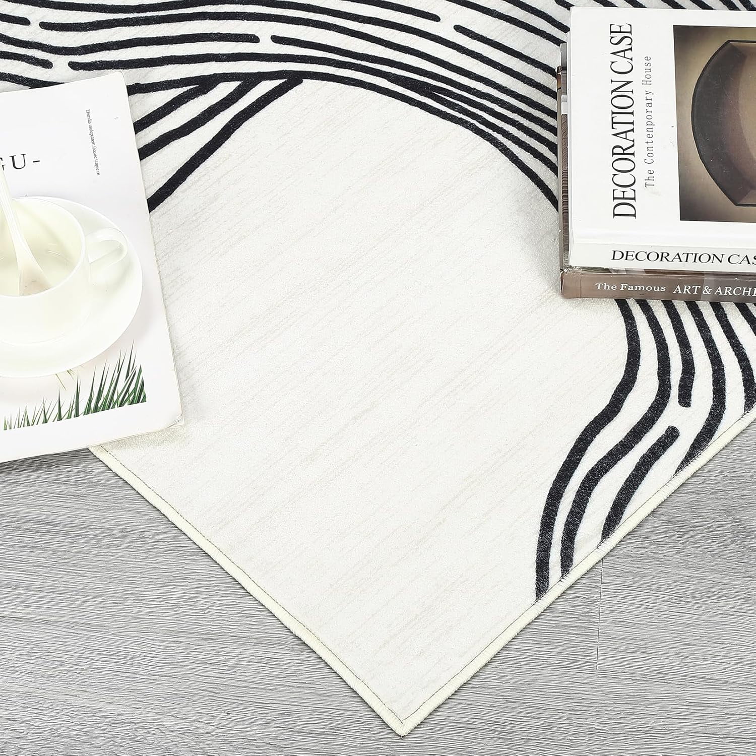 Tzou 10x13 Large Area Rugs for Living Room, Nonslip Contemporary Geometric Minimalist Striped Carpet, Black/Beige