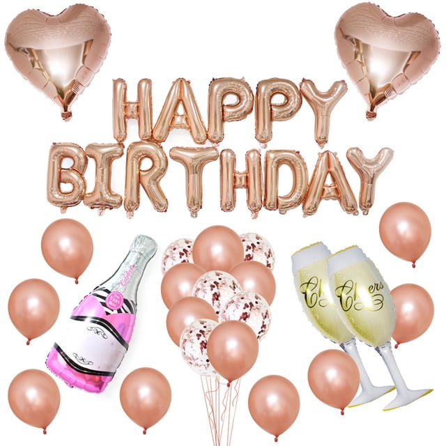 Kit de globos de lámina de látex en oro rosa, 26 unidades, para feliz cumpleaños