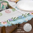 thumbnail image 3 of Easter Round Tablecloth, Fitted Table Cover with Elastic for 55"-60" Round Tables, Farmhouse Gnomes Flowers Rabbit Eggs Check Wooden Table Cloth Outdoor Indoor Dinning Party Waterproof Tablecloths, 3 of 7