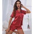 thumbnail image 1 of Pijama de satén de seda para mujer, conjunto de pijama de dos piezas de manga corta, ropa de dormir con botones, 1 of 3