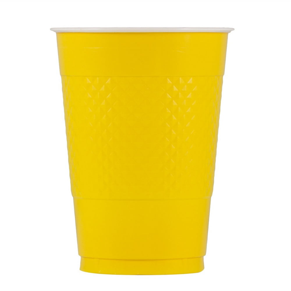 JAM Paper Plastic Cups, 16 oz, Yellow, 20 per Pack