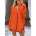 thumbnail image 4 of Women 2 Piece Outfits Long Sleeve Button Down Blouse and Shorts Sweatsuit Sets Orange XL, 4 of 9