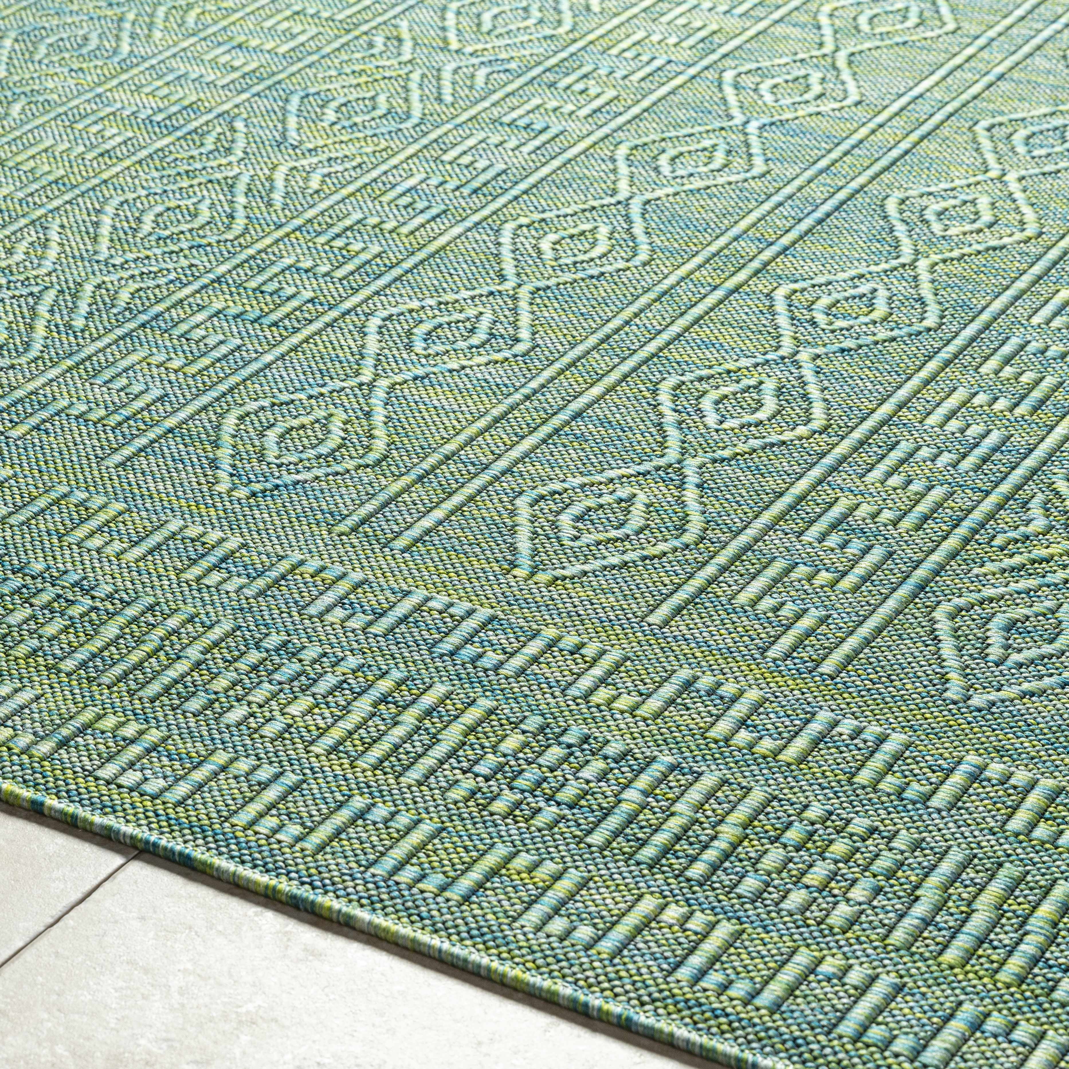 Hauteloom Nuela Living Room, Bedroom Patio Outdoor Area Rug - Bohemian, Transitional - Green - 9'2" x 12'