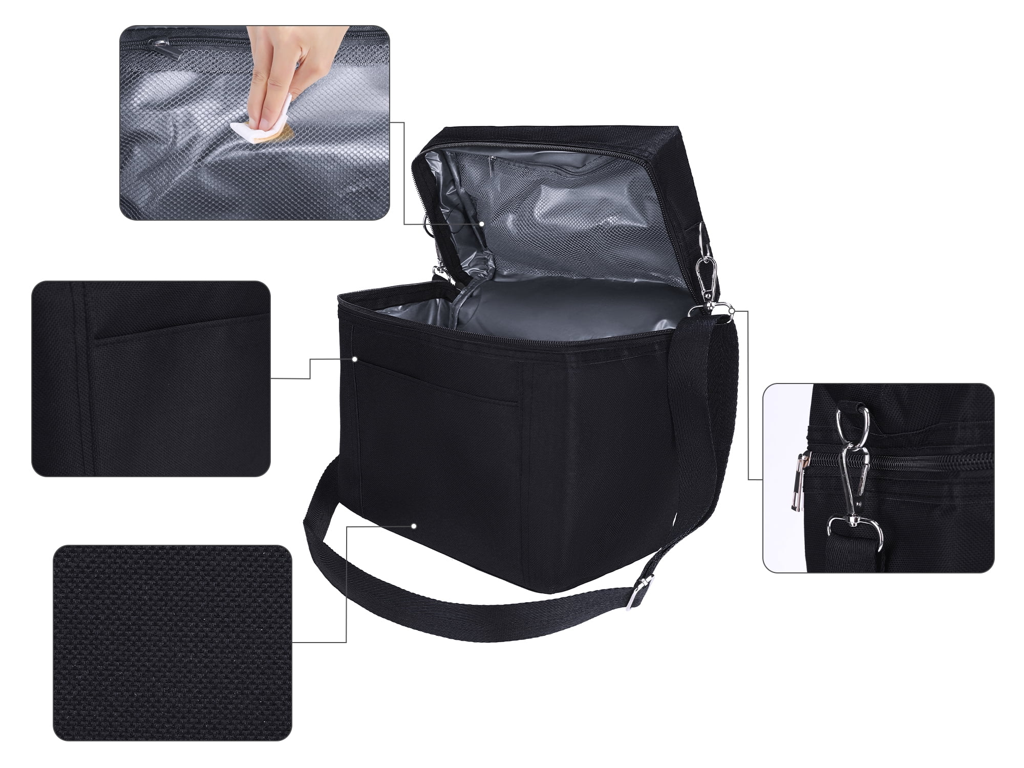 Unique Bargains Insulated Leakproof Lunch Bag for Work, Picnic Black 9.4*5.5*9.1in