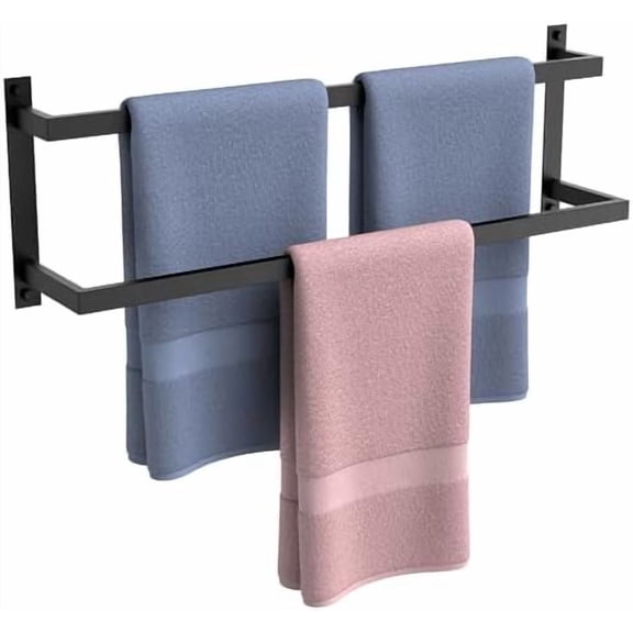 Double Towel Rack, 24 Inch Towel Racks for Bathroom Wall Mounted, Heavy-Duty SUS304 Stainless Steel Towel Bar, 2-Tier Design Heavy Duty Towel Rack, Matte Black