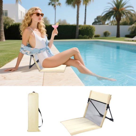 Beach Mat, Sun Lounger, Foldable Beach Mat with Backrest, Portable Padded Reclining Beach Chair for Camping and Outdoor Activities