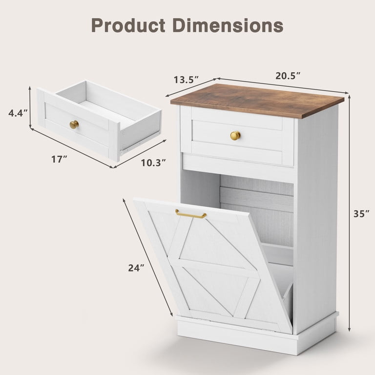 Lacoo 10 Gallon Tilt Out Trash Cabinet with Drawer, Kitchen Trash Can Cabinet, Garbage Recycling Cabinet for Kitchen, White