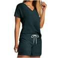 thumbnail image 2 of Viluyesy Tops Elastic Waist Short Pants 2PC Women V-Neck T-Shirt and Shorts Set Shirt and Shorts Sets Two PC Navy Size M, 2 of 5