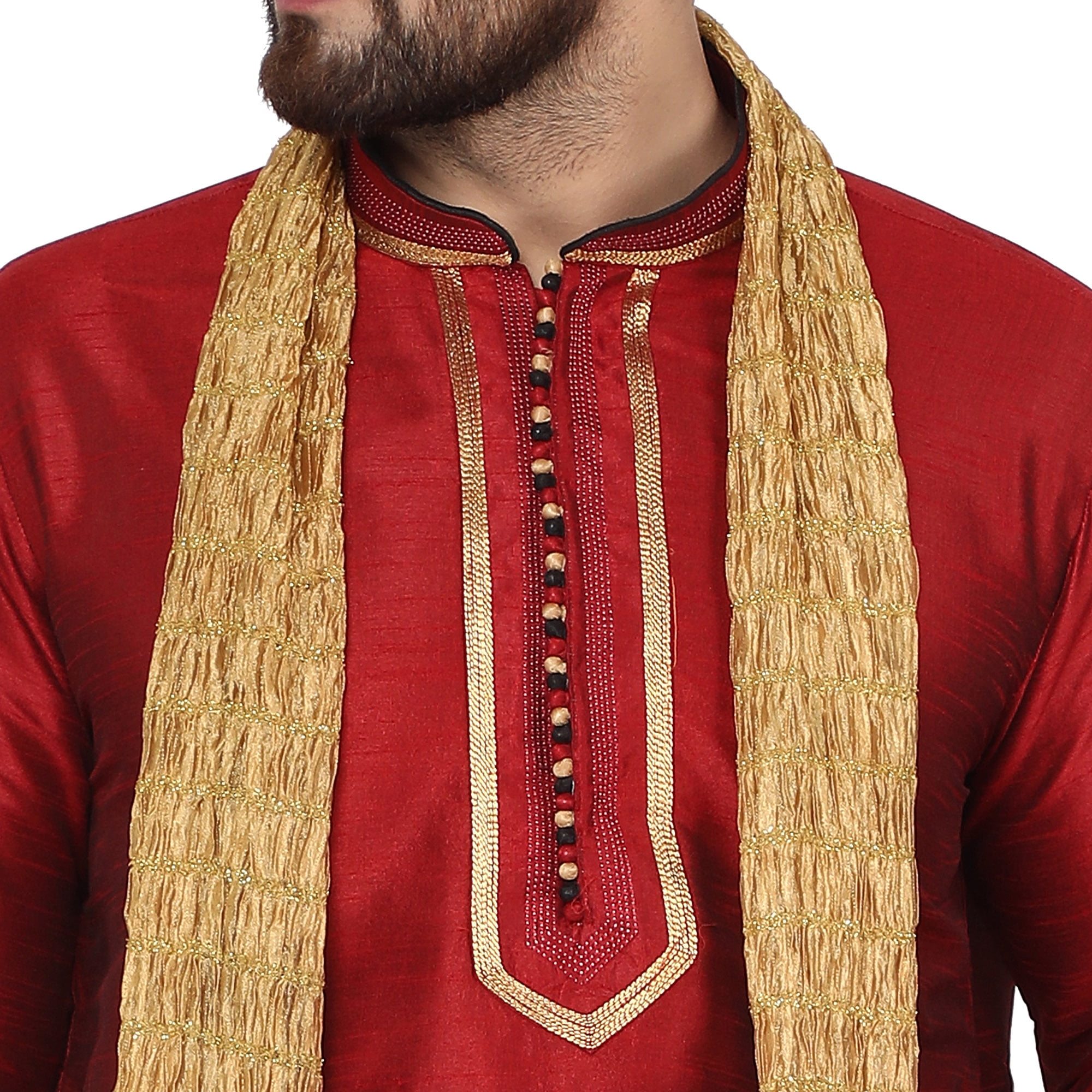 SKAVIJ Kurta Pajama and Scarf Set for Men 3 Piece Wedding Party Outfit Red L Walmart