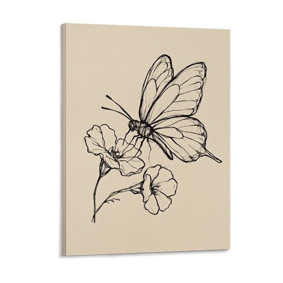 Potopok Vintage Wall Art for Living Room, Butterfly Sketch Framed Canvas Prints Home Decor Painting for Bedroom Gifts 12x16 Inch