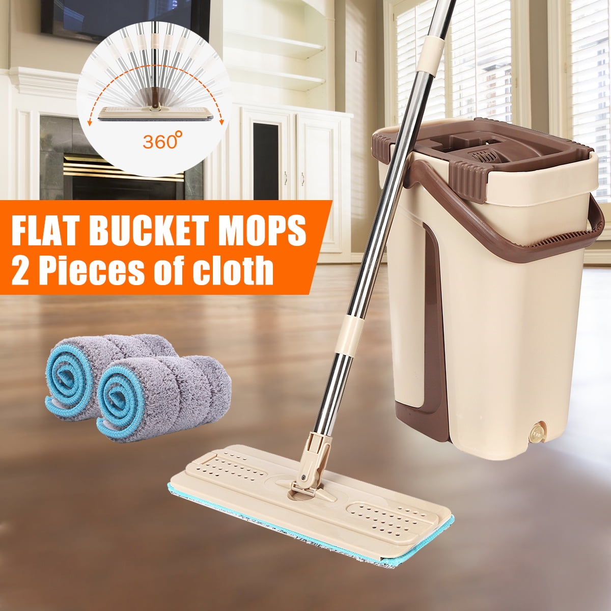2/6/10 Pads Self Cleaning Mop Bucket System Flat Floor Drying Wringing Free Hand 