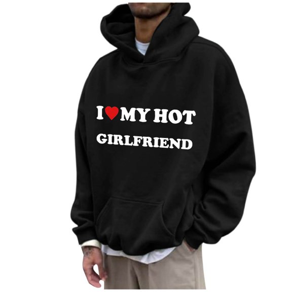 Oversize Unisex Hoodie Valentine's Day Hooded Sweatshirts Fashion Letter Print I Lover My Girlfriend Long Sleeve Couples Gifts Pullover Tops