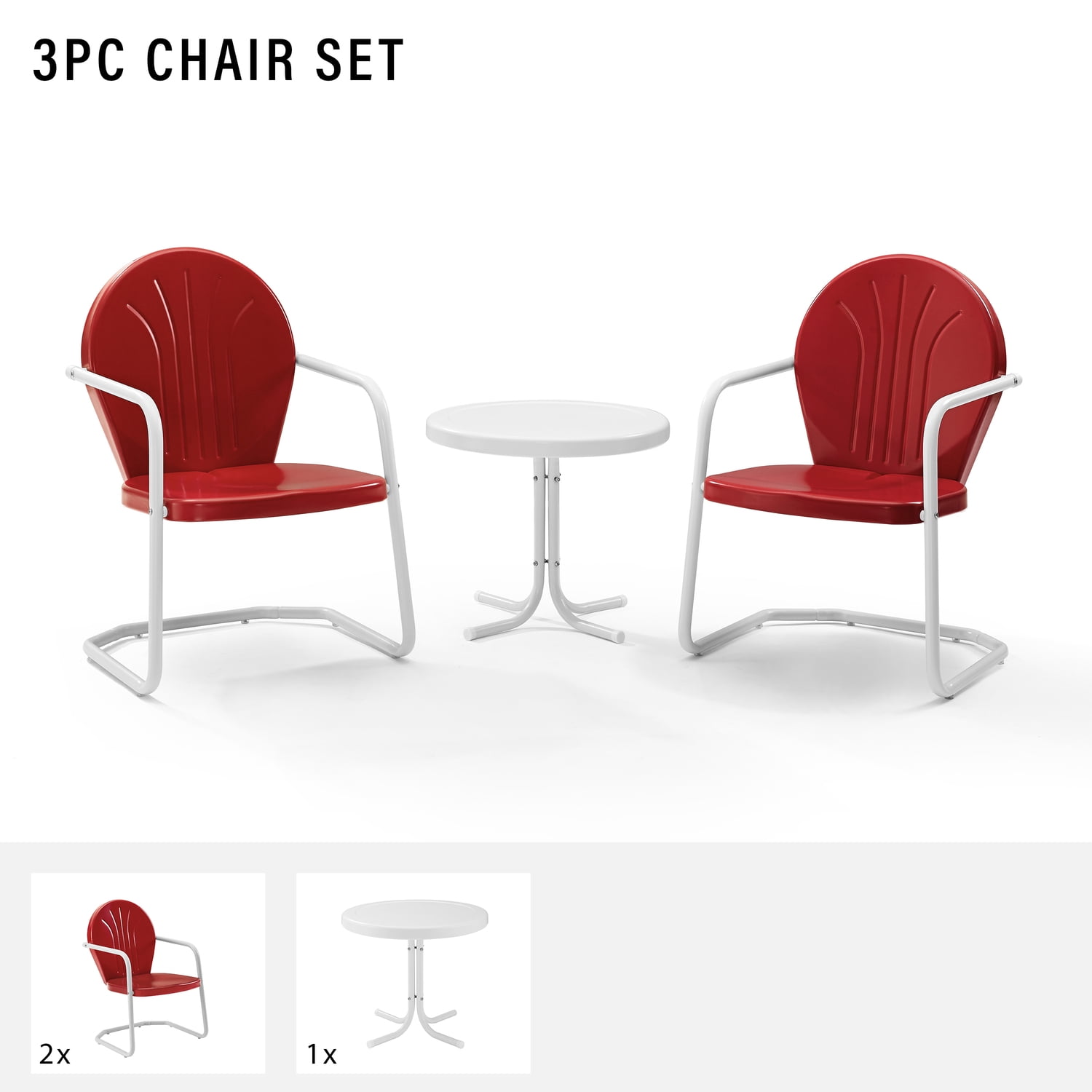 Crosley Furniture Griffith 3 Piece Metal Patio Conversation Set in Bright Red