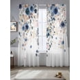 thumbnail image 2 of Navy Blue Flowers Sheer Curtains 96 Inch Length 2 Panels for Living Room, Spring Floral Elegant Pastoral Watercolor Voile Kitchen Curtain Set, Luxury Privacy Drapes Window Treatment for Bedroom, 2 of 7