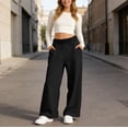 thumbnail image 2 of ANINEO Women Casual Pants Elastic Waist Wide Leg Sweatpants With Pockets Comfortable Loose Fit Trousers Solid Color Boho Daily Female Slacks, 2 of 4