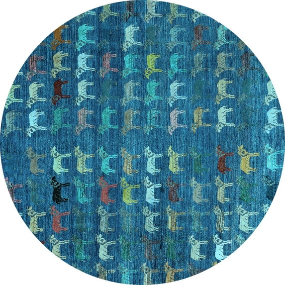 Ahgly Company Indoor Round Abstract Light Blue Modern Area Rugs, 3' Round