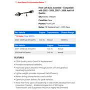 Front Left Axle Assembly - Compatible with 2002 - 2005, 2007 - 2008 Audi A4 Quattro 2003 2004