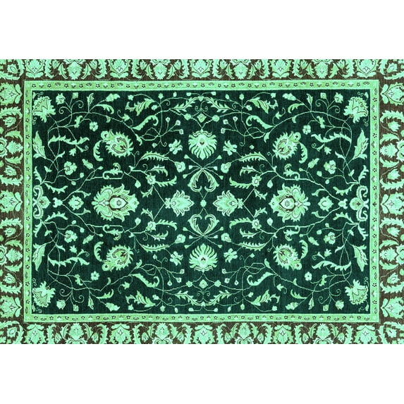 Ahgly Company Indoor Rectangle Oriental Turquoise Blue Traditional Area Rugs, 8' x 10'