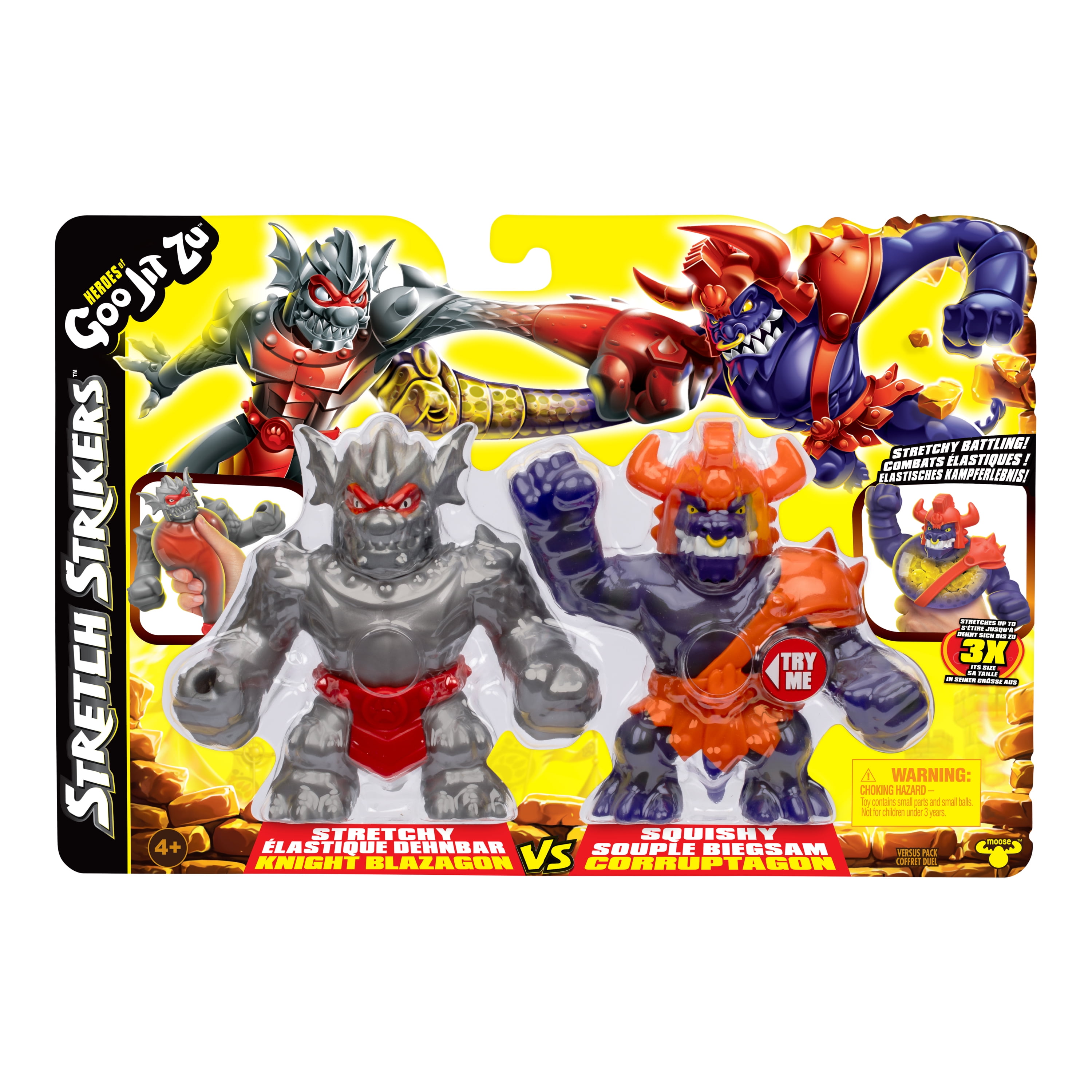 Heroes of Goo Jit Zu Stretch Strikers Stretchy Knight Rockjaw VS Squishy Tyro, Ages 4+