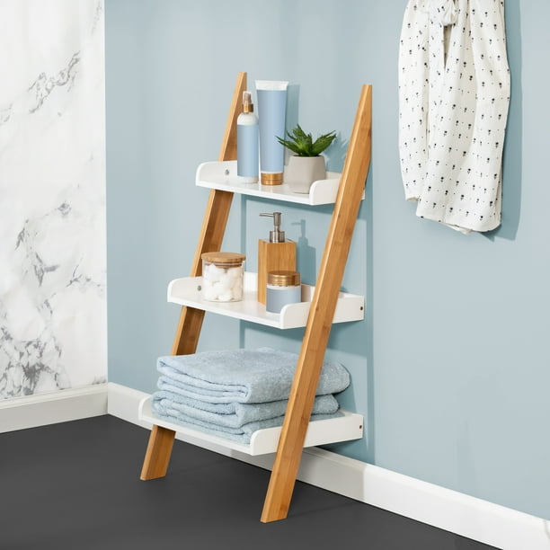 3Tier Leaning Bathroom Ladder Shelf, White
