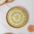 thumbnail image 6 of Laquedecraft 13.8' Wicker Round Rattan Mother of Pearl Serving Basket Tray for Décor Coffee Table | Large Boho Circle Woven Decorative Trays for Outdoor, Home, Kitchen Display (Green), 6 of 7