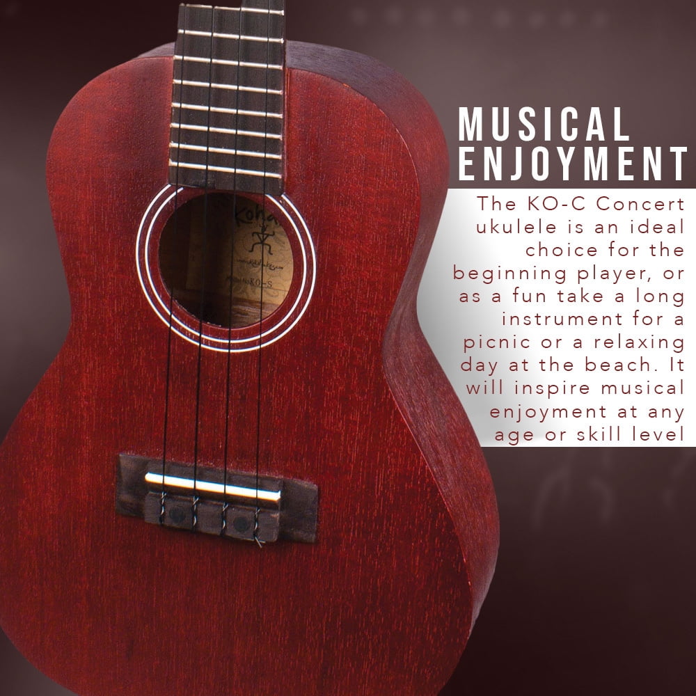 Kohala KO-C Kine’O Concert 4-String Right-Handed Ukulele with All Linden Wood Body and 19 Frets Bundle with Dual-Hinged Clip-On Tuner (Black) and Concert Ukulele Bag (Black) (3 Items)