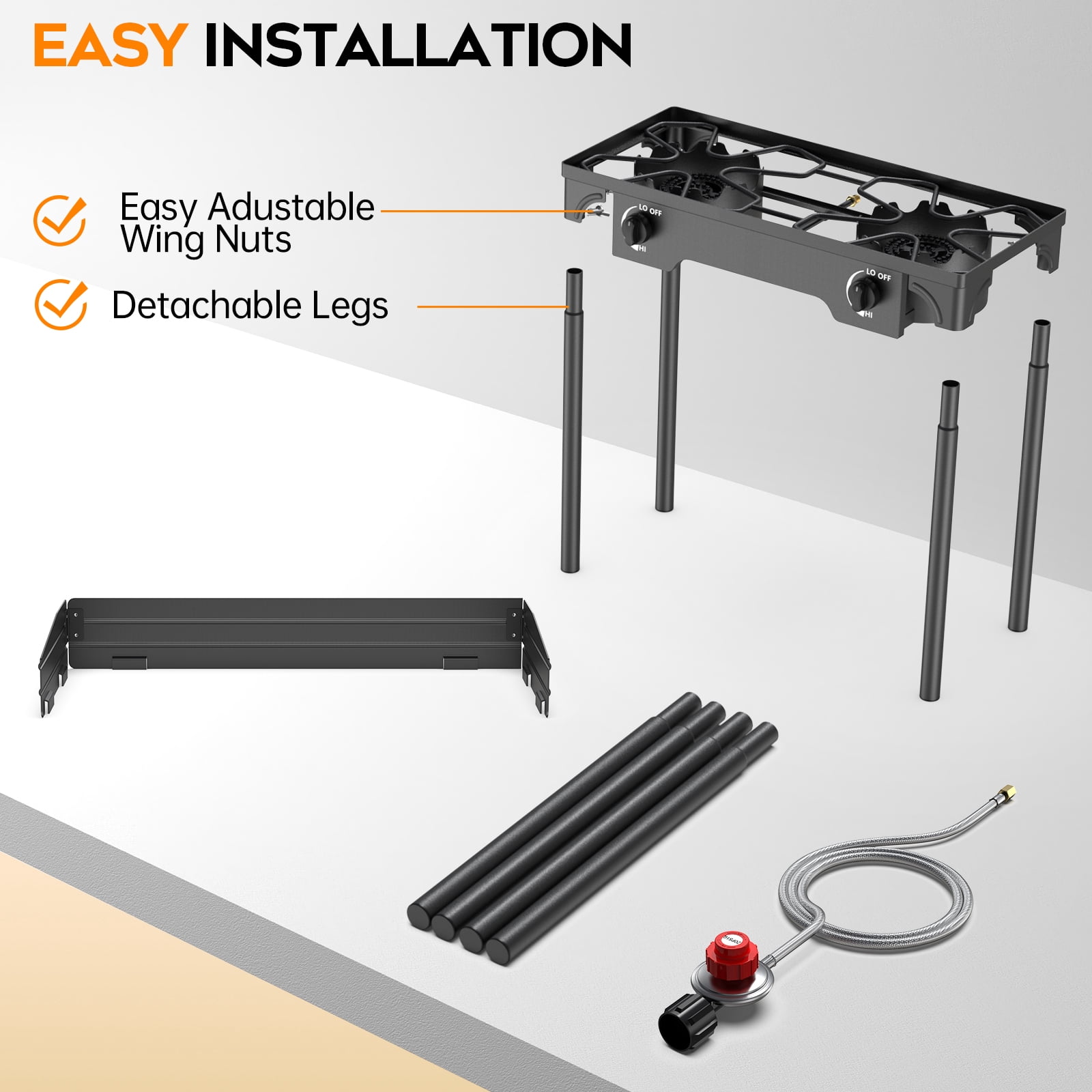 Gas Cooker Outdoor Propane Camping Stove with Wind Panel Picnic Stove Stand BBQ Grill Portable 150000 BTU Gas Stove 2 Burner for Camping