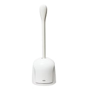 OXO Compact Toilet Bowl Brush with Canister Holder, Space-Saving Bathroom Cleaning Brush, White