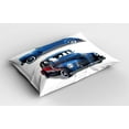 thumbnail image 2 of Ambesonne Vintage Car Pillow Sham 2 Pack, Retro Themed Car Print, 26"x20", Blue and Red, 2 of 3