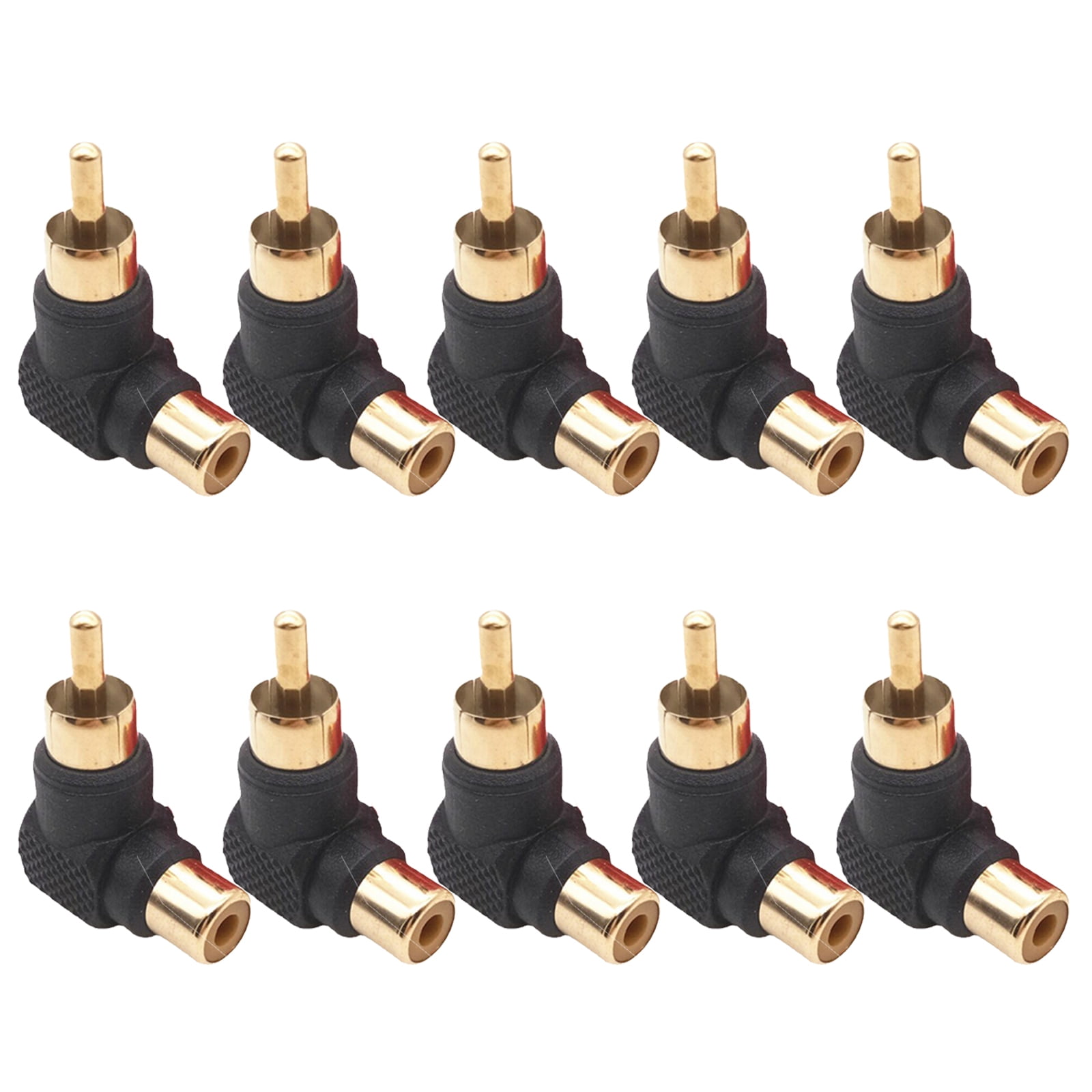 10-Pack Right Angle RCA/Phono Adapters - 90 Degree Male To Female Audio/Video Connectors