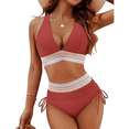 thumbnail image 1 of Bikini de Dos Piezas para Mujer, Cintura Alta, Cuello Halter, Traje de Baño, Color Rojo Ladrillo, Talla M, 1 of 7