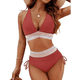 thumbnail image 1 of Bikini de Dos Piezas para Mujer, Cintura Alta, Cuello Halter, Traje de Baño, Color Rojo Ladrillo, Talla M, 1 of 7