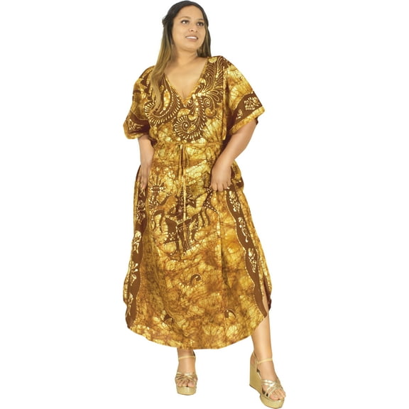 HAPPY BAY Women's Summer Loose Caftan Maxi Boho Sleepwear Loungewear Dashiki House Dress 2X-3X Rust, Floral