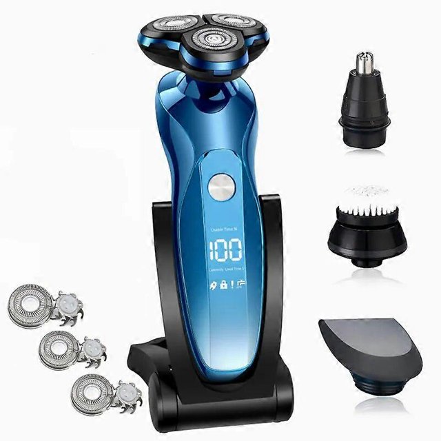 Rasoir Électrique Rasoir Rotatif Tondeuse à Barbe Rechargeable Machine à Raser pour Hommes Usage Humide-Sec Double Étanche