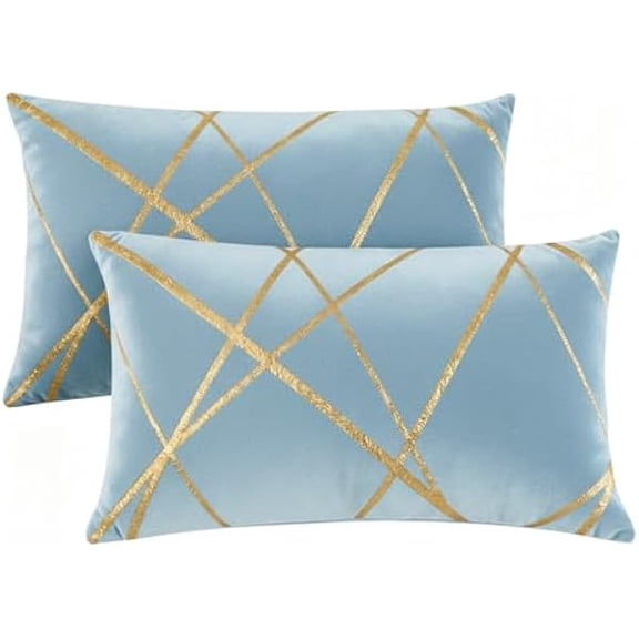 Eryueer Rectangle Cushion Covers Velvet Decorative 30 x 50 cm Silver Gray Throw Pillow Covers Gold Striped Cushion Case Soft Lumbar Couch Pillowcases for Sofa Living Room Bedroom Sets of 2