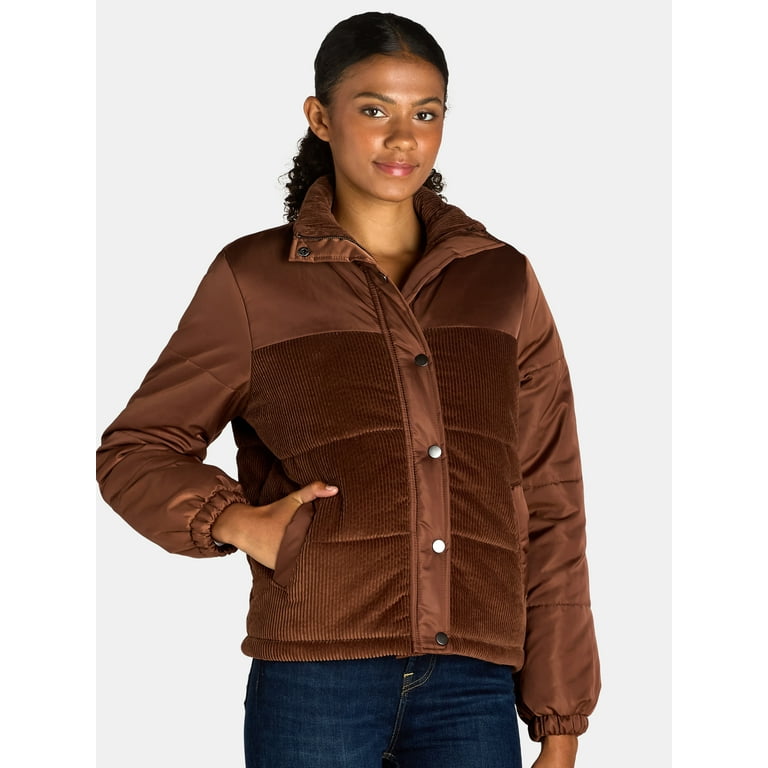 Time and Tru Women's Mixed Media Puffer Jacket